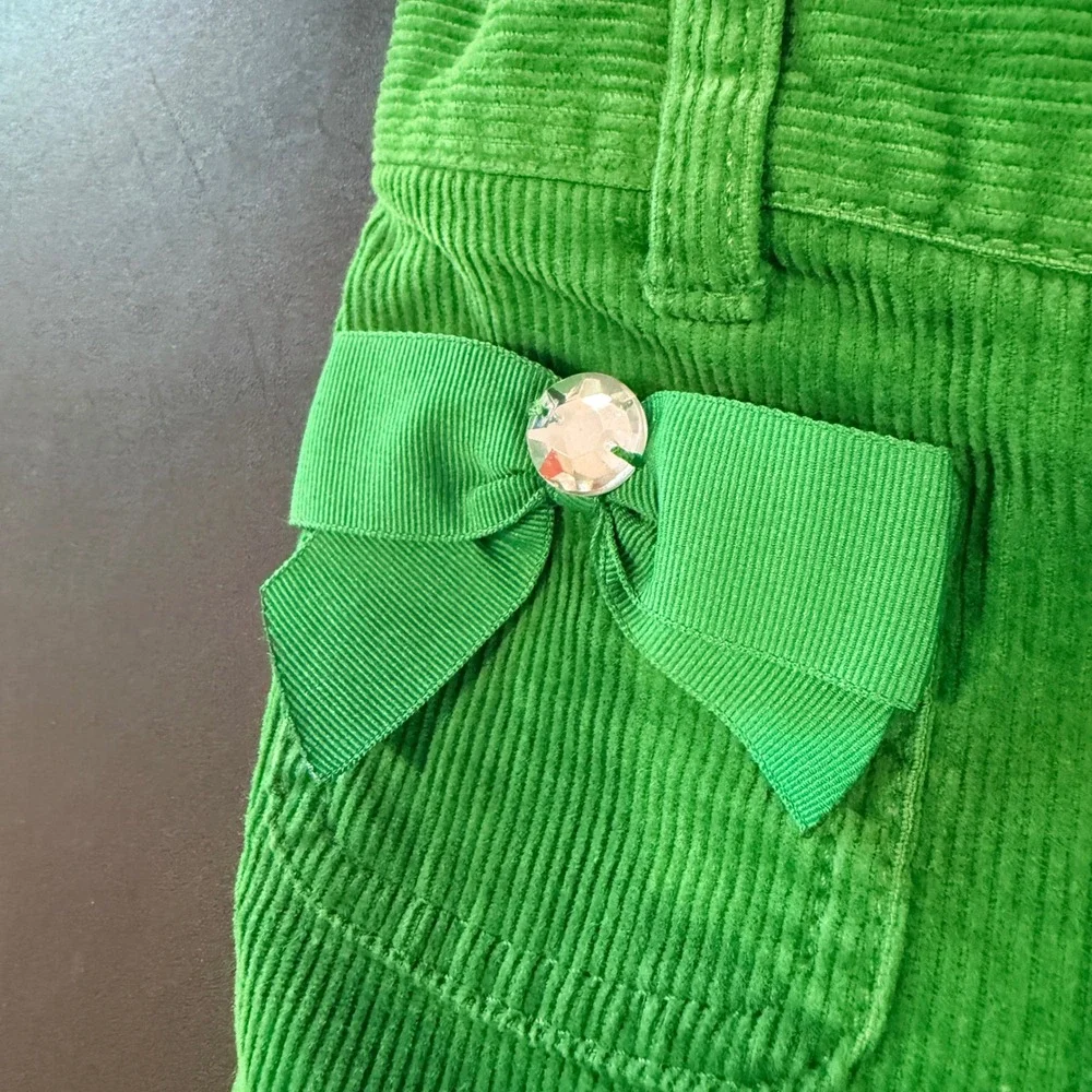 VTG Gymboree Corduroy Pants Kids 4 Green Bow Rhinestone Twee Y2K Bratz